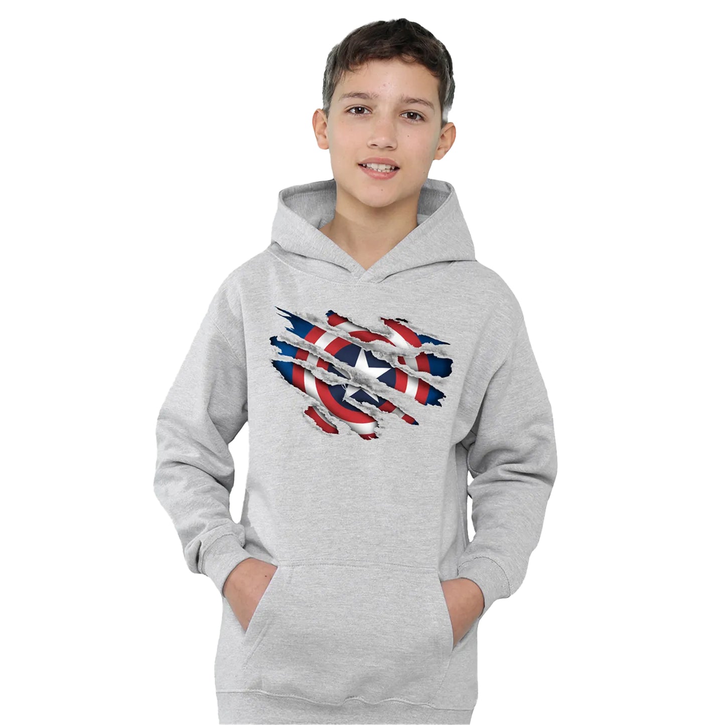 Athletic Heather - Side - Captain America Childrens-Kids Pull Over Hoodie