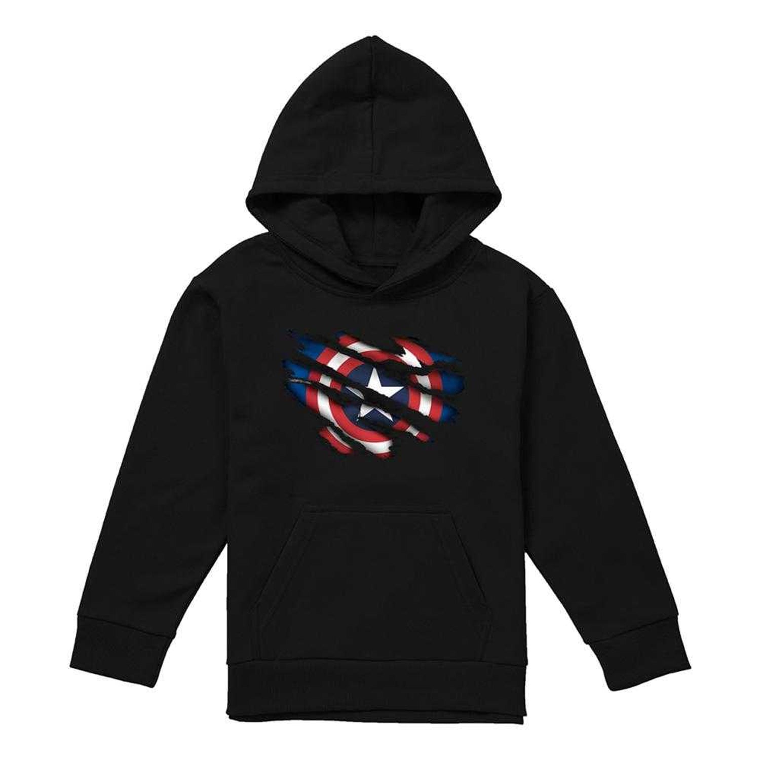 Black - Front - Captain America Childrens-Kids Pull Over Hoodie