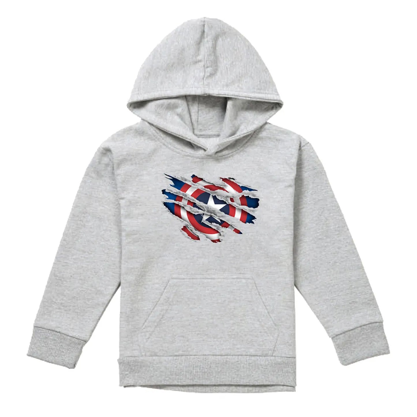 Athletic Heather - Front - Captain America Childrens-Kids Pull Over Hoodie
