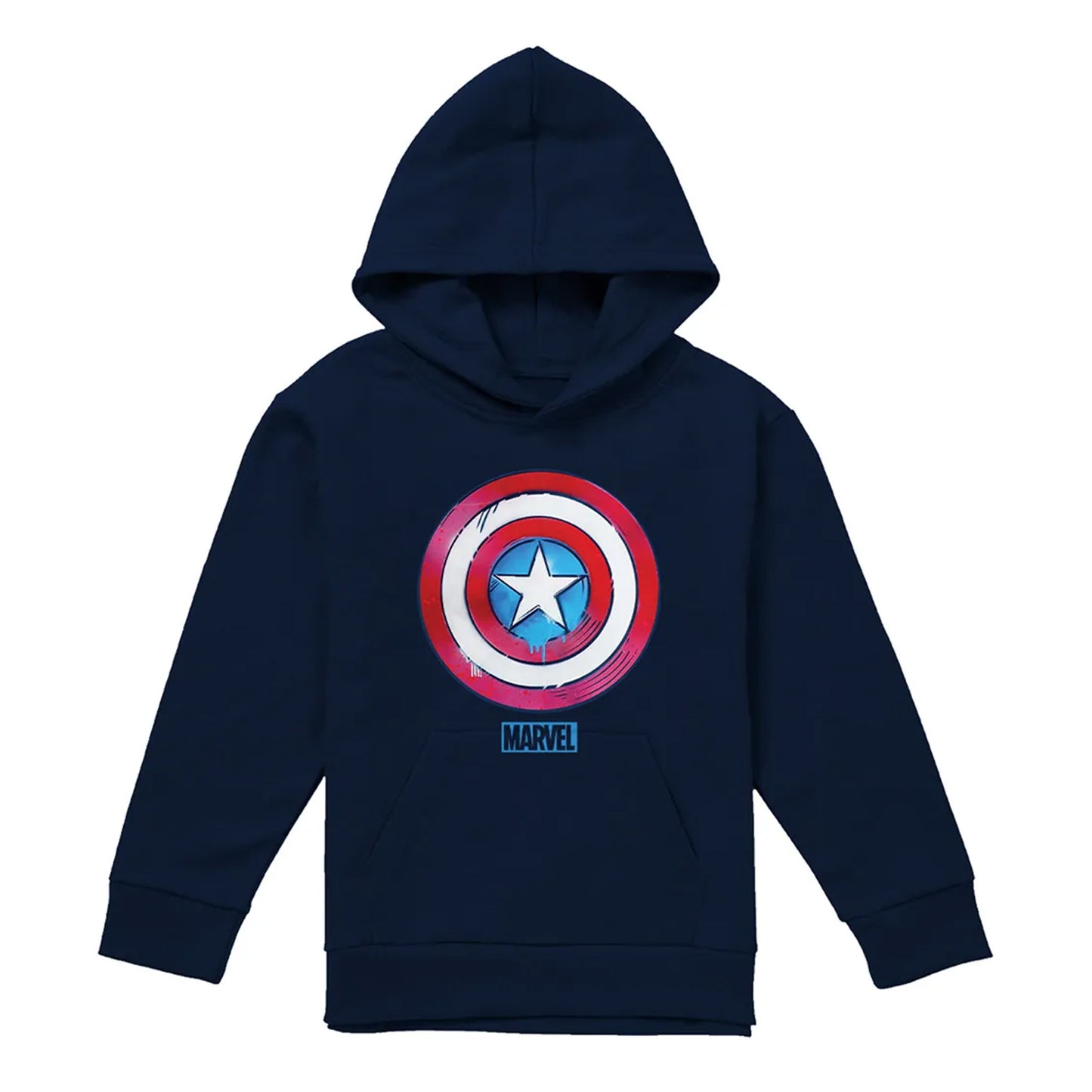 Navy - Front - Captain America Childrens-Kids Drip Shield Pull Over Hoodie