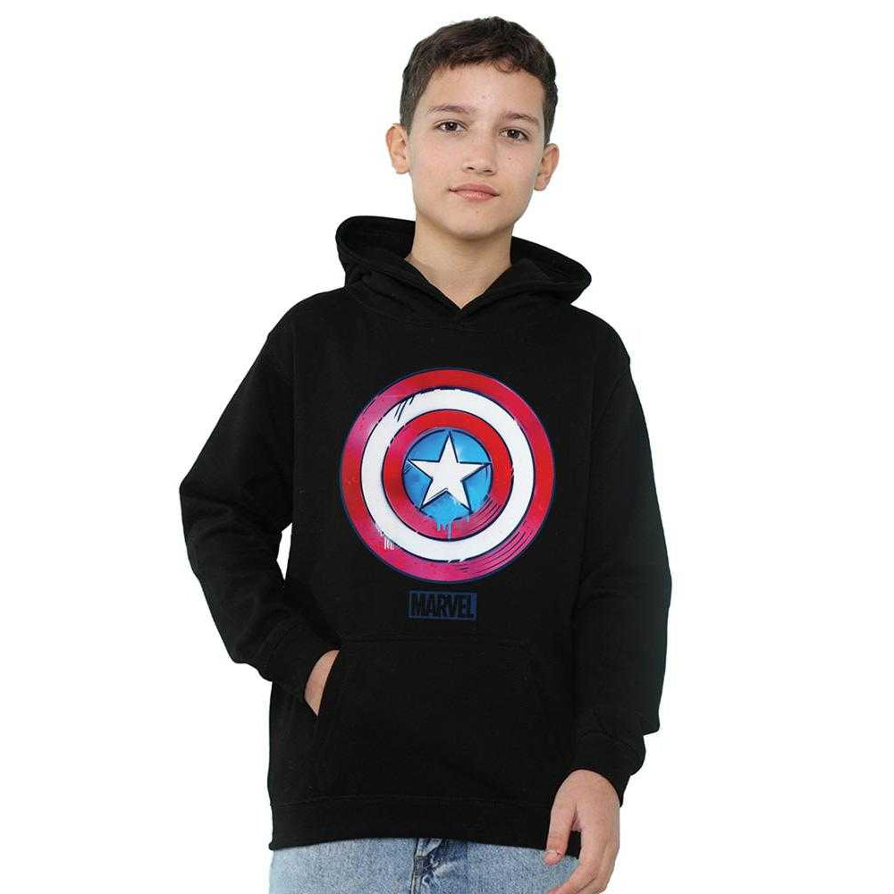 Black - Side - Captain America Childrens-Kids Drip Shield Pull Over Hoodie