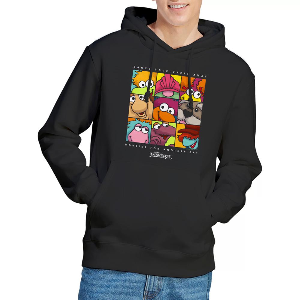 Black - Side - Fraggle Rock Unisex Adult Grid Squared Hoodie