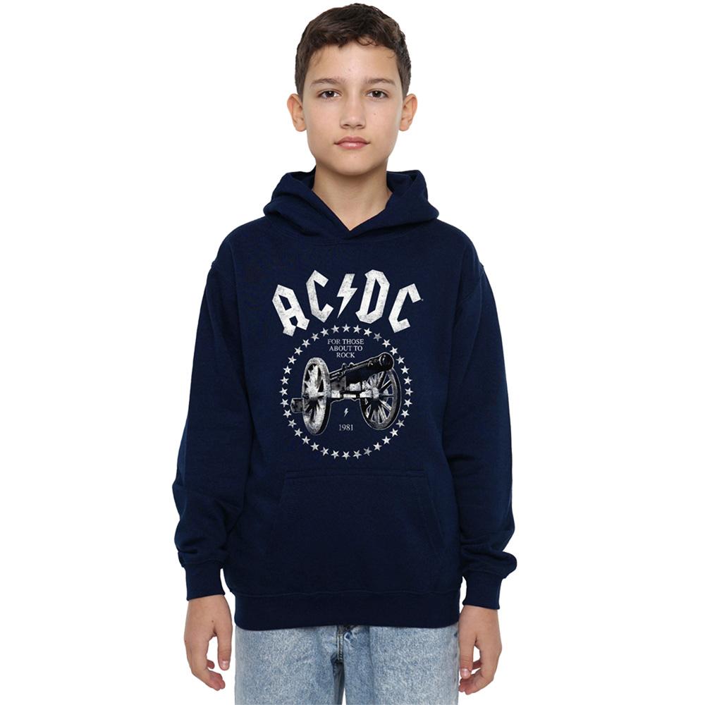 Navy - Side - AC-DC Childrens-Kids About To Rock Cannon Hoodie