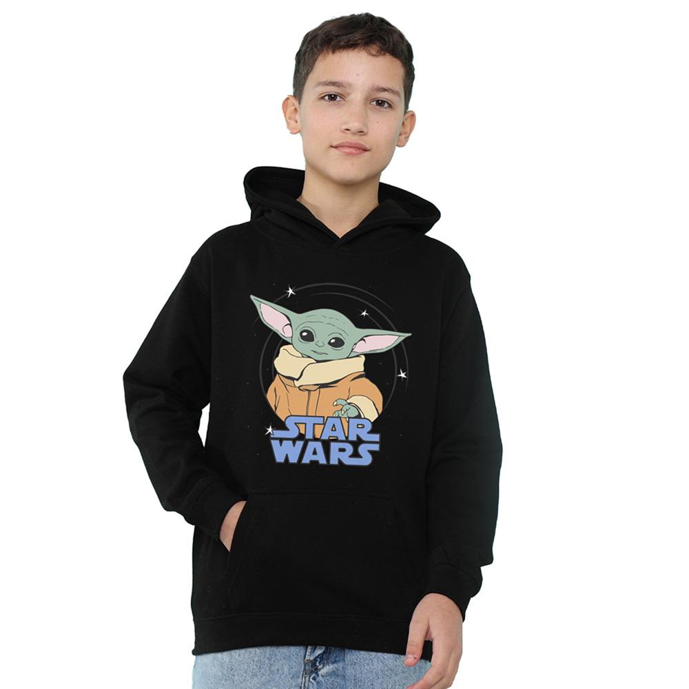 Black - Side - Star Wars Childrens-Kids Grogu Spiral Pullover Hoodie