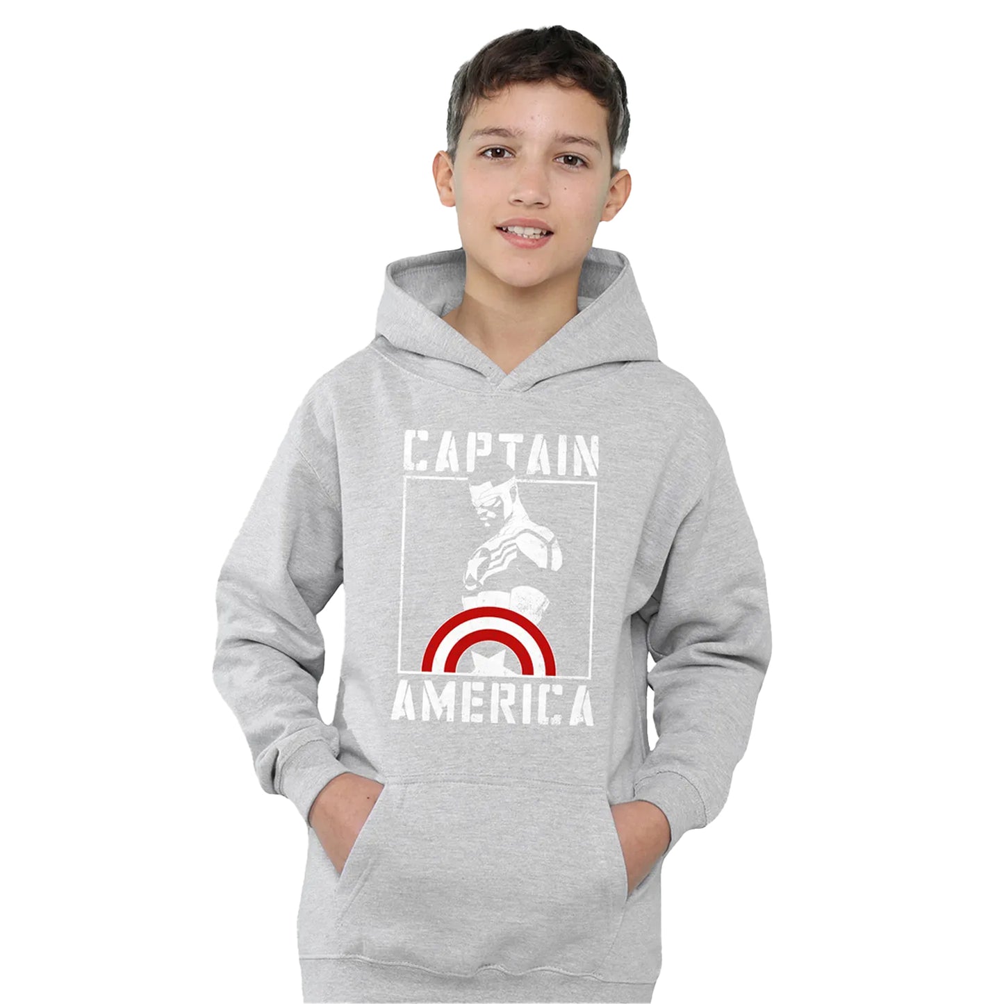 Athletic Heather - Side - Captain America Childrens-Kids Stencil Heather Pull Over Hoodie