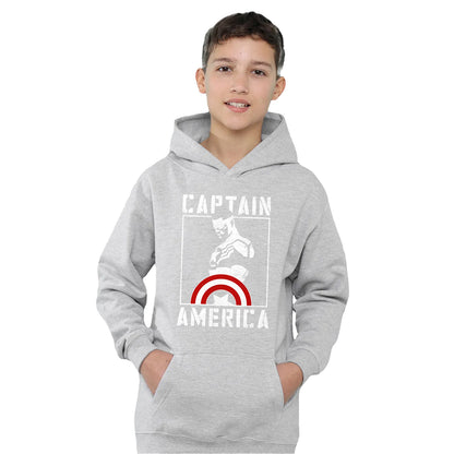 Athletic Heather - Side - Captain America Childrens-Kids Stencil Heather Pull Over Hoodie
