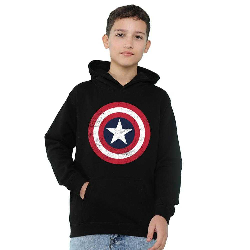 Black - Side - Captain America Childrens-Kids Shield Pull Over Hoodie