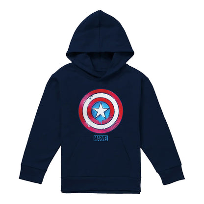 Navy - Front - Captain America Childrens-Kids Shield Pull Over Hoodie