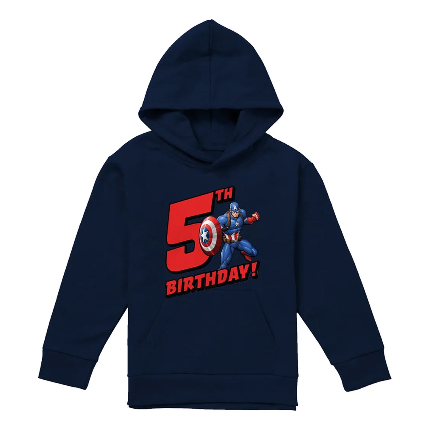 Navy - Front - Captain America Childrens-Kids 5th Birthday Pull Over Hoodie