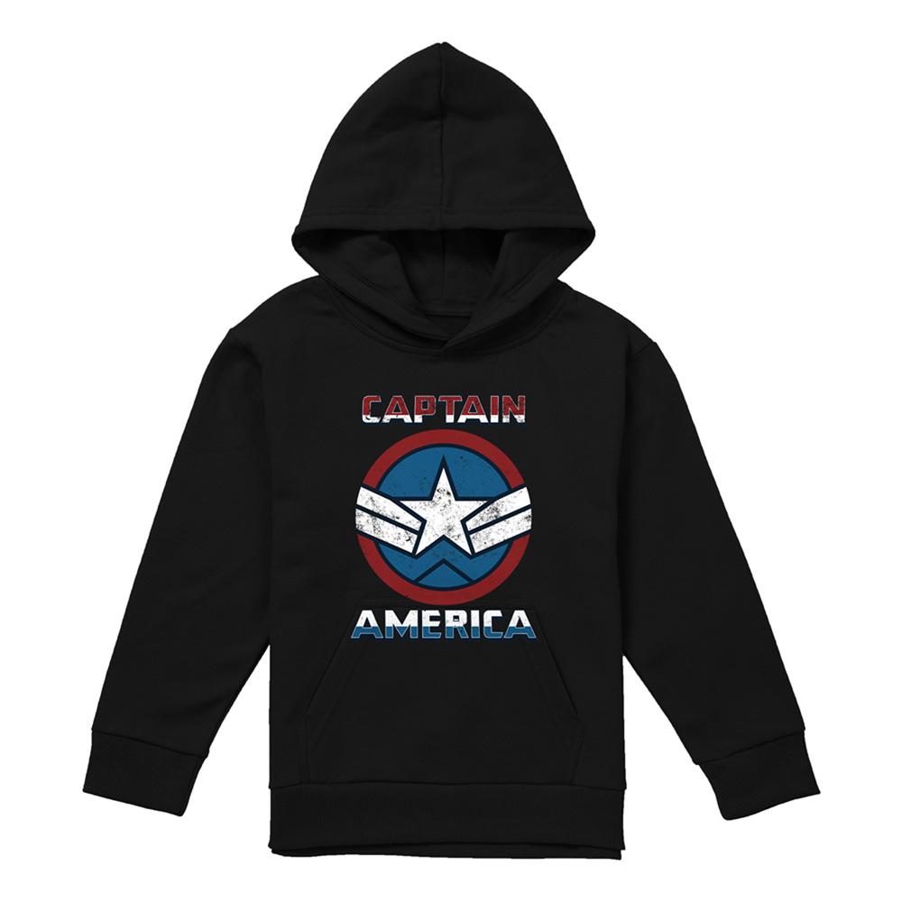 Athletic Heather - Front - Captain America Childrens-Kids Badge Heather Pull Over Hoodie