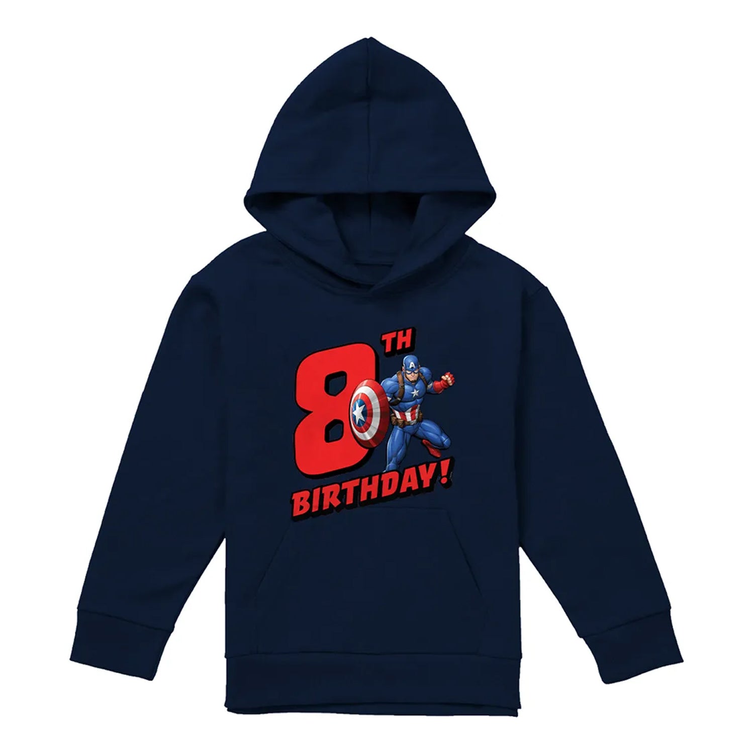 Navy - Front - Captain America Childrens-Kids 8th Birthday Pull Over Hoodie