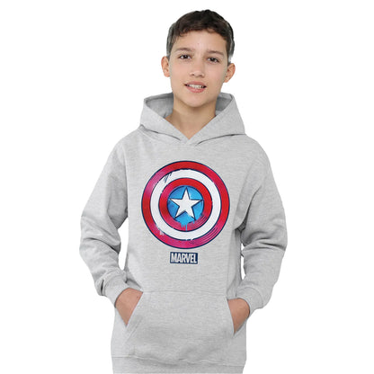 Athletic Heather - Side - Captain America Childrens-Kids Drip Shield Heather Pull Over Hoodie