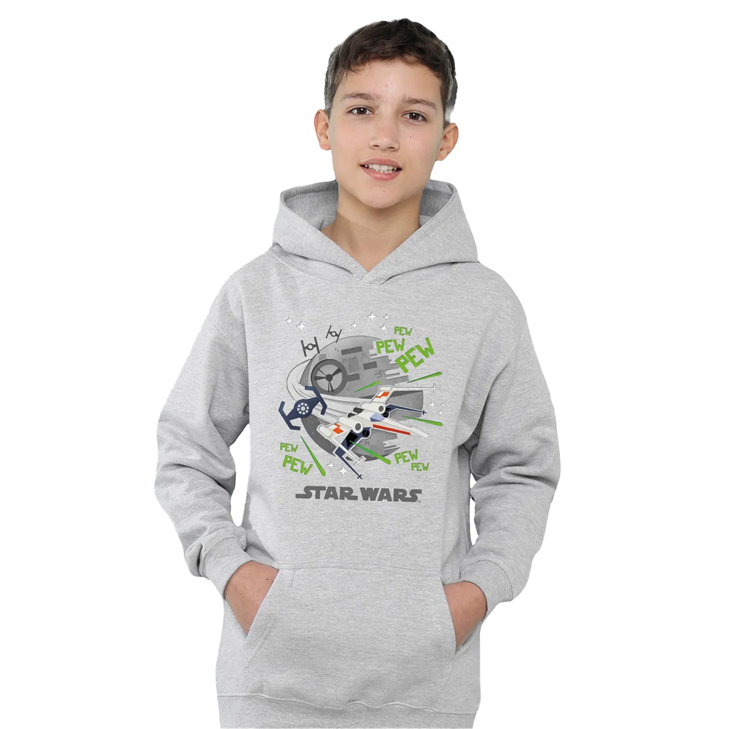 Athletic Heather - Side - Star Wars Childrens-Kids Pew Pew Star Wars Greatest Kid XWing Heather Pullover Hoodie