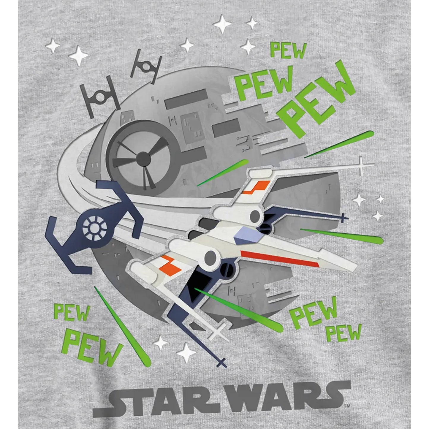 Athletic Heather - Pack Shot - Star Wars Childrens-Kids Pew Pew Star Wars Greatest Kid XWing Heather Pullover Hoodie