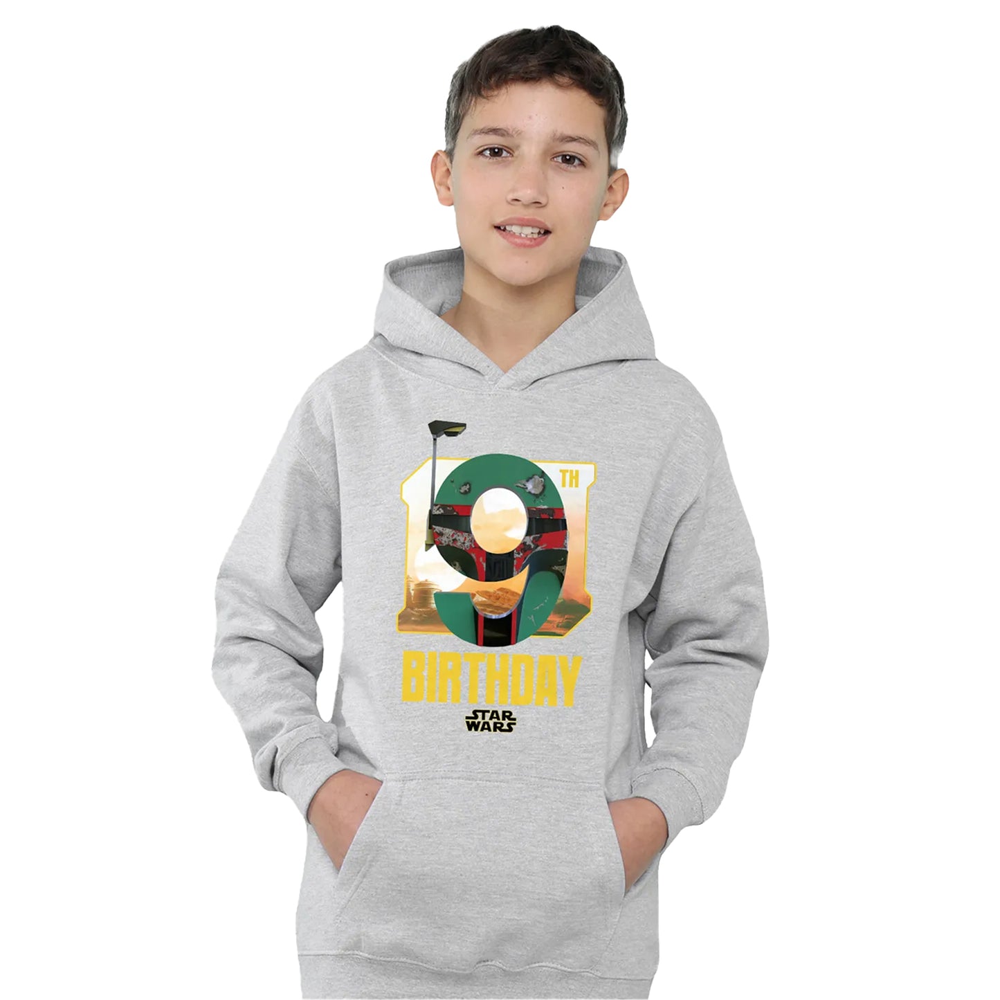 Athletic Heather - Side - Star Wars Childrens-Kids 9 Boba Fett Heather Pullover Hoodie