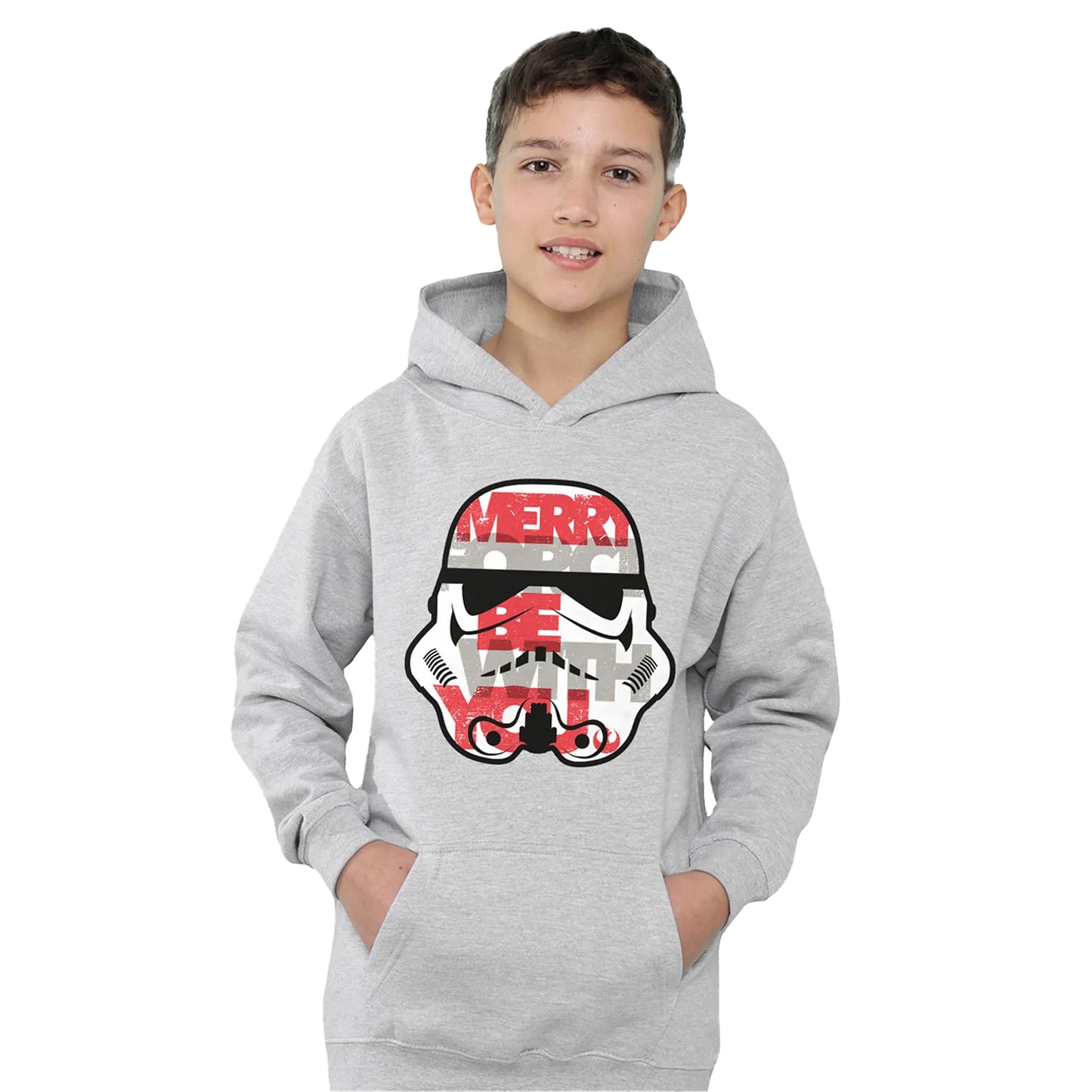 Athletic Heather - Side - Star Wars Childrens-Kids Merry Force Be With You Stormtrooper Heather Christmas Pullover Hoodie