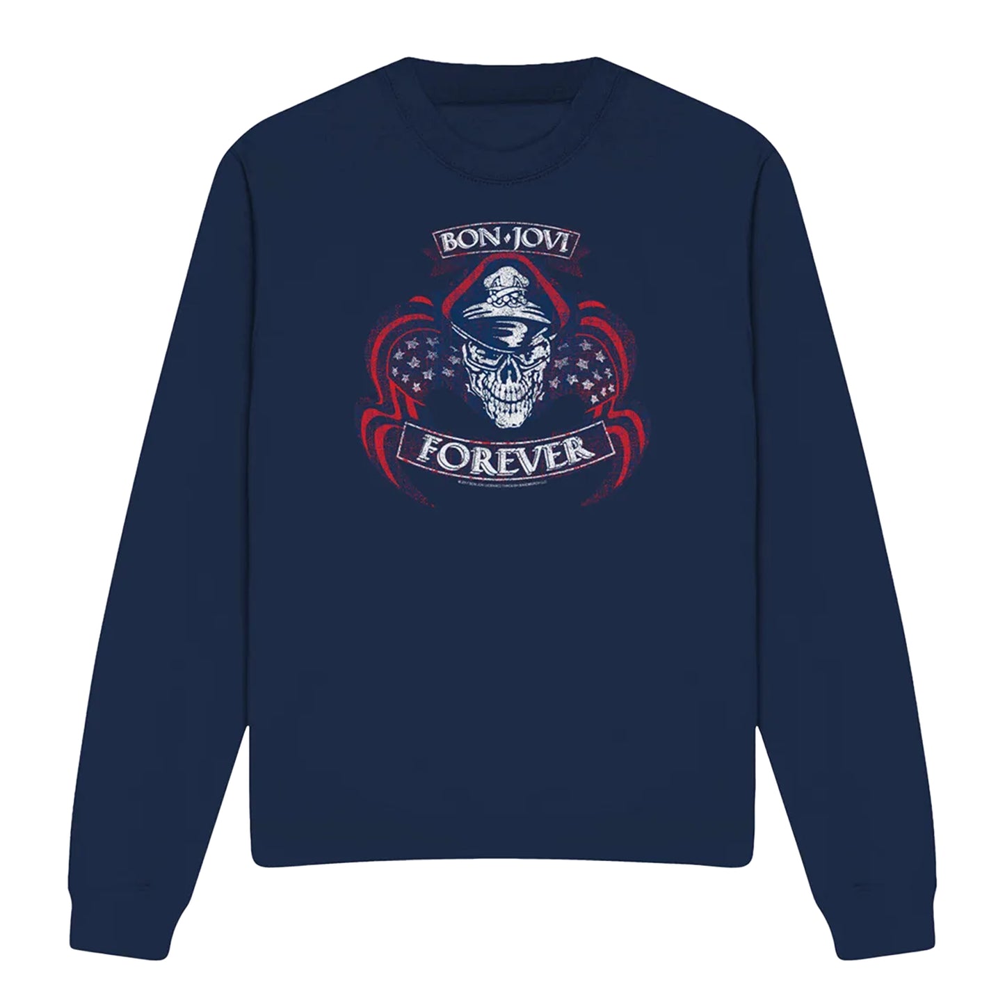 Navy - Front - Bon Jovi Unisex Adult Forever Skull Sweatshirt