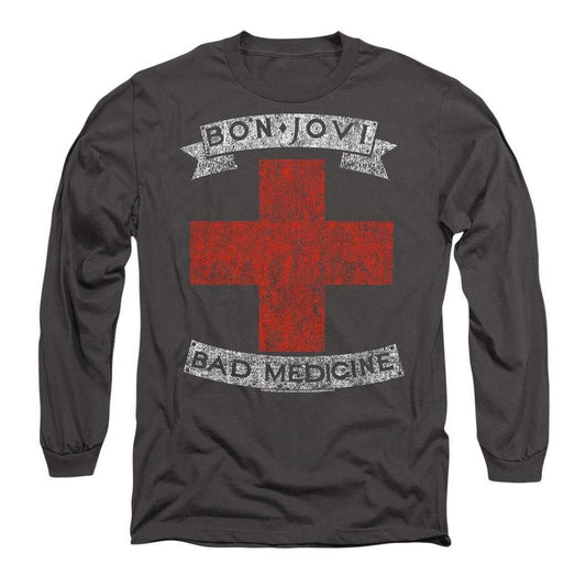 Charcoal - Front - Bon Jovi Unisex Adult Bad Medicine Long-Sleeved T-Shirt