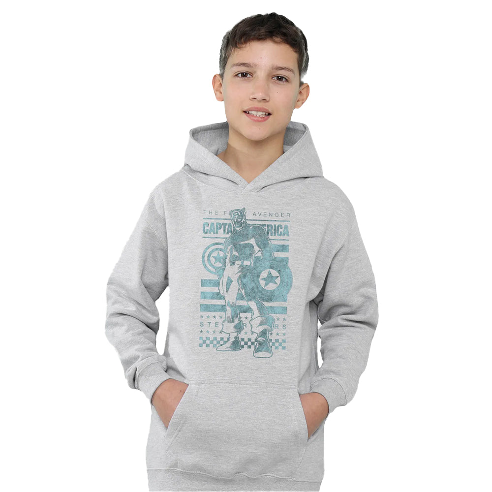 Athletic Heather - Side - Captain America Childrens-Kids Stars & Stripes Heather Pull Over Hoodie