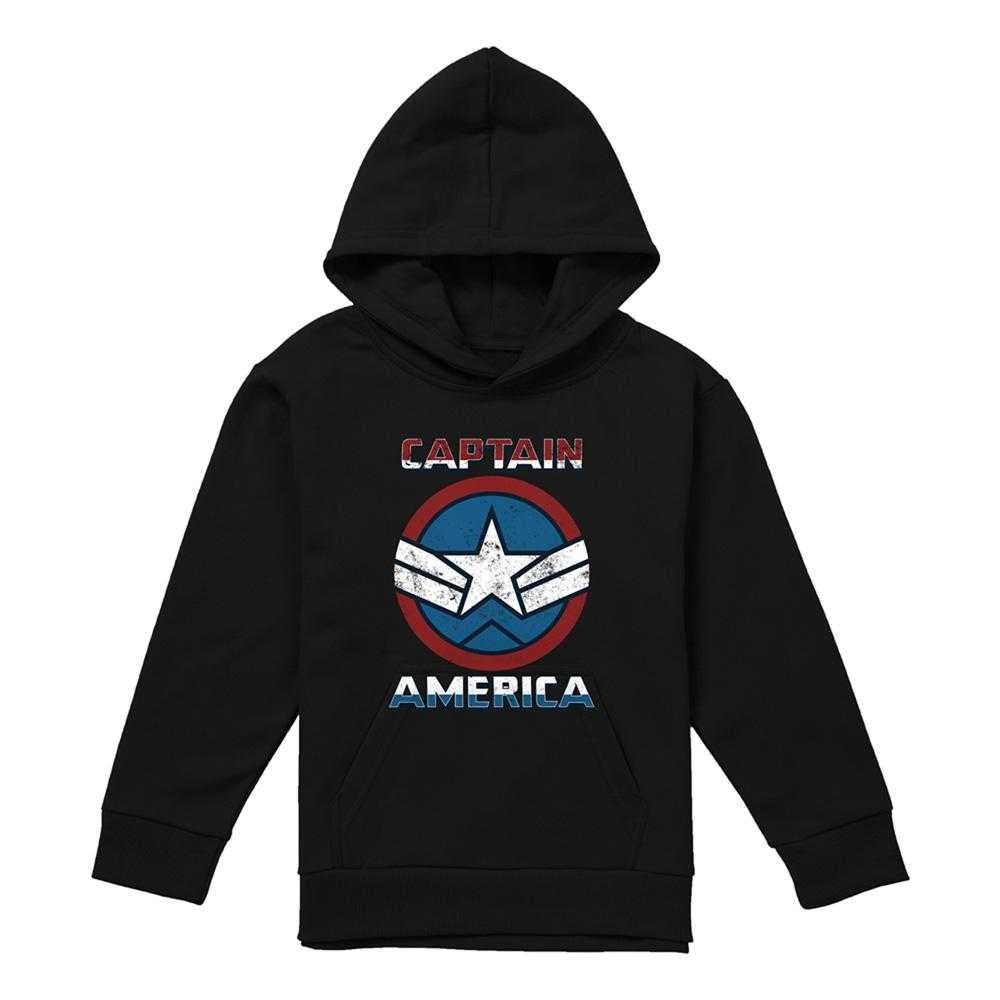 Black - Front - Captain America Childrens-Kids Badge Pull Over Hoodie