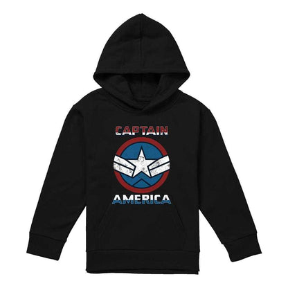 Black - Front - Captain America Childrens-Kids Badge Pull Over Hoodie