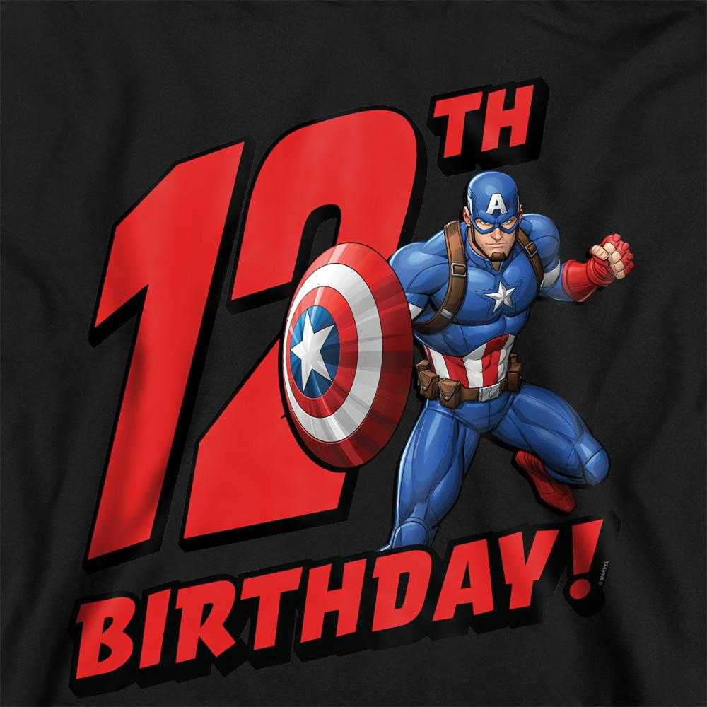 Black - Pack Shot - Captain America Childrens-Kids Pull Over 12th Birthday Hoodie