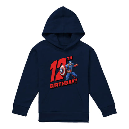 Navy - Front - Captain America Childrens-Kids Pull Over 12th Birthday Hoodie