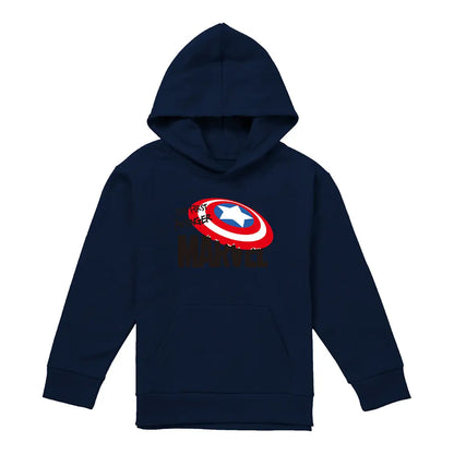 Navy - Front - Captain America Childrens-Kids First Avenger Pull Over Hoodie
