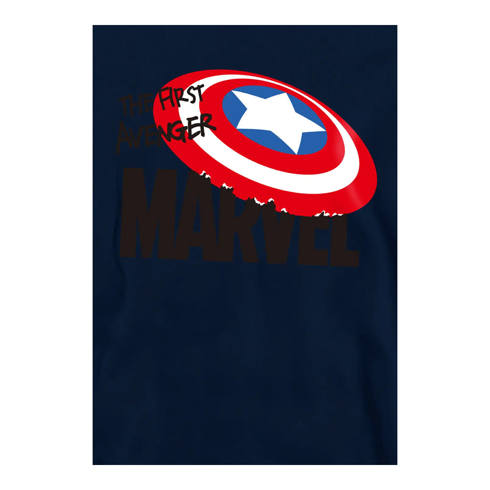 Navy - Side - Captain America Childrens-Kids First Avenger Pull Over Hoodie