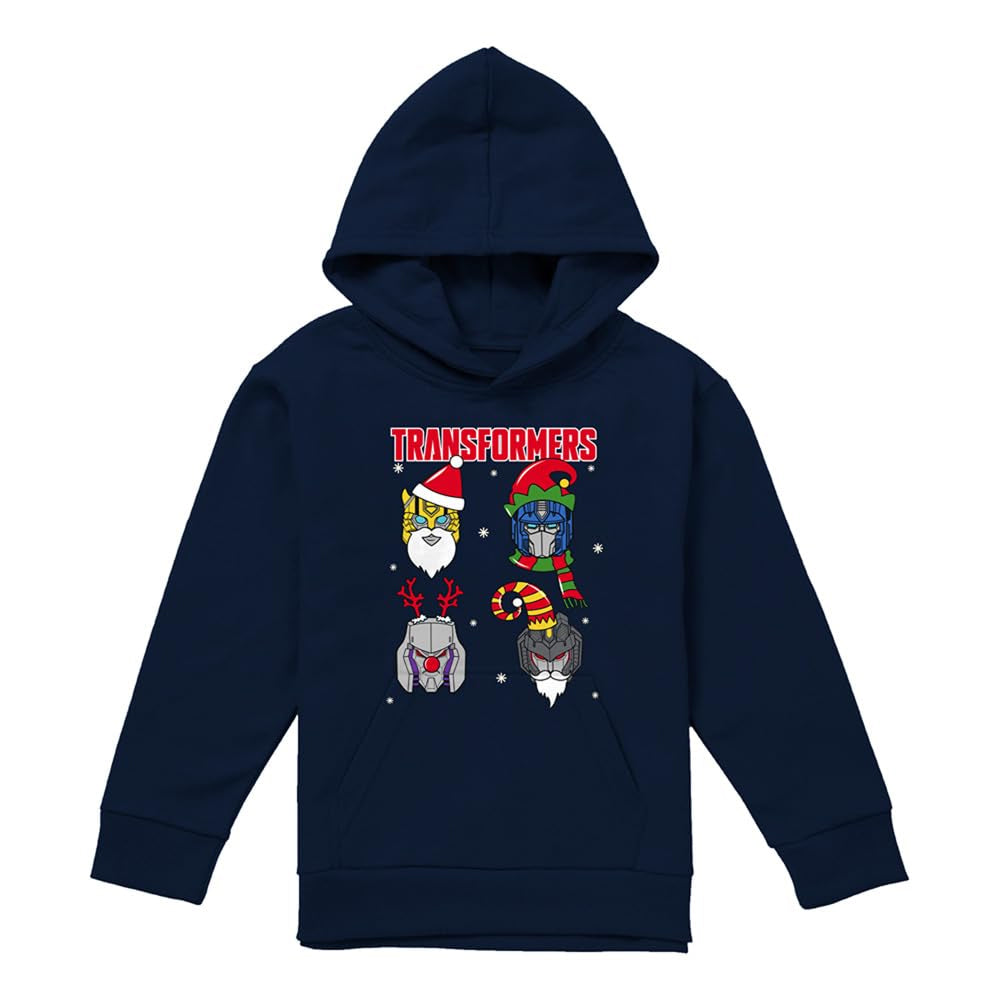 Navy - Front - Transformers Childrens-Kids Robot Santa Hoodie