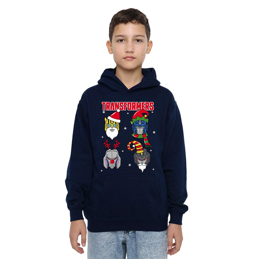 Navy - Side - Transformers Childrens-Kids Robot Santa Hoodie