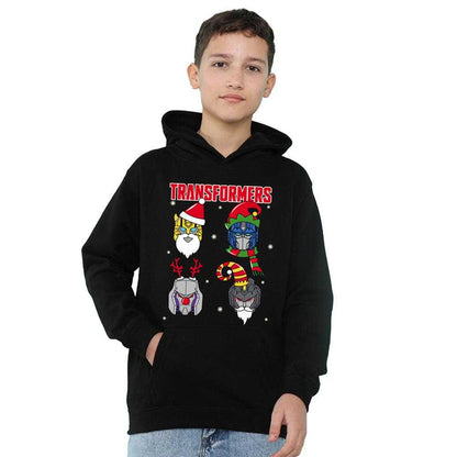 Black - Side - Transformers Childrens-Kids Robot Santa Hoodie