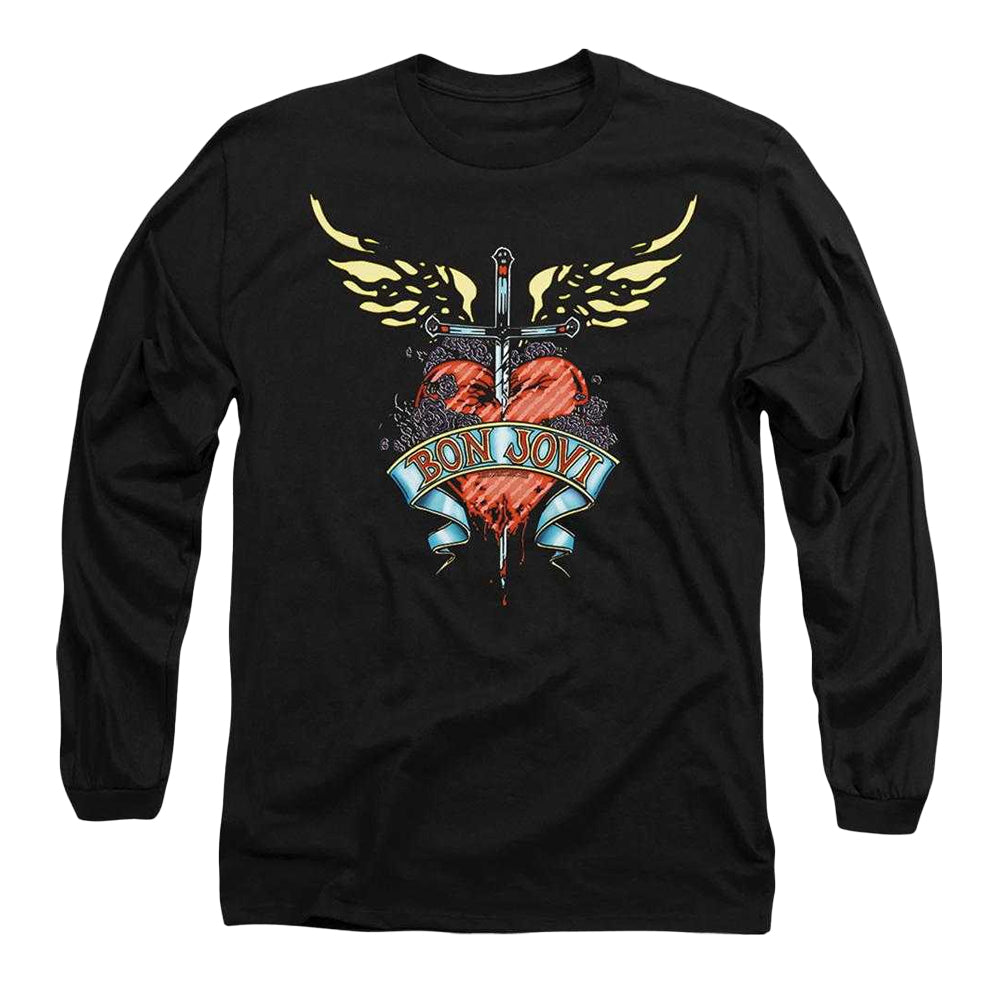 Black - Front - Bon Jovi Unisex Adult Dagger Heart Long-Sleeved T-Shirt