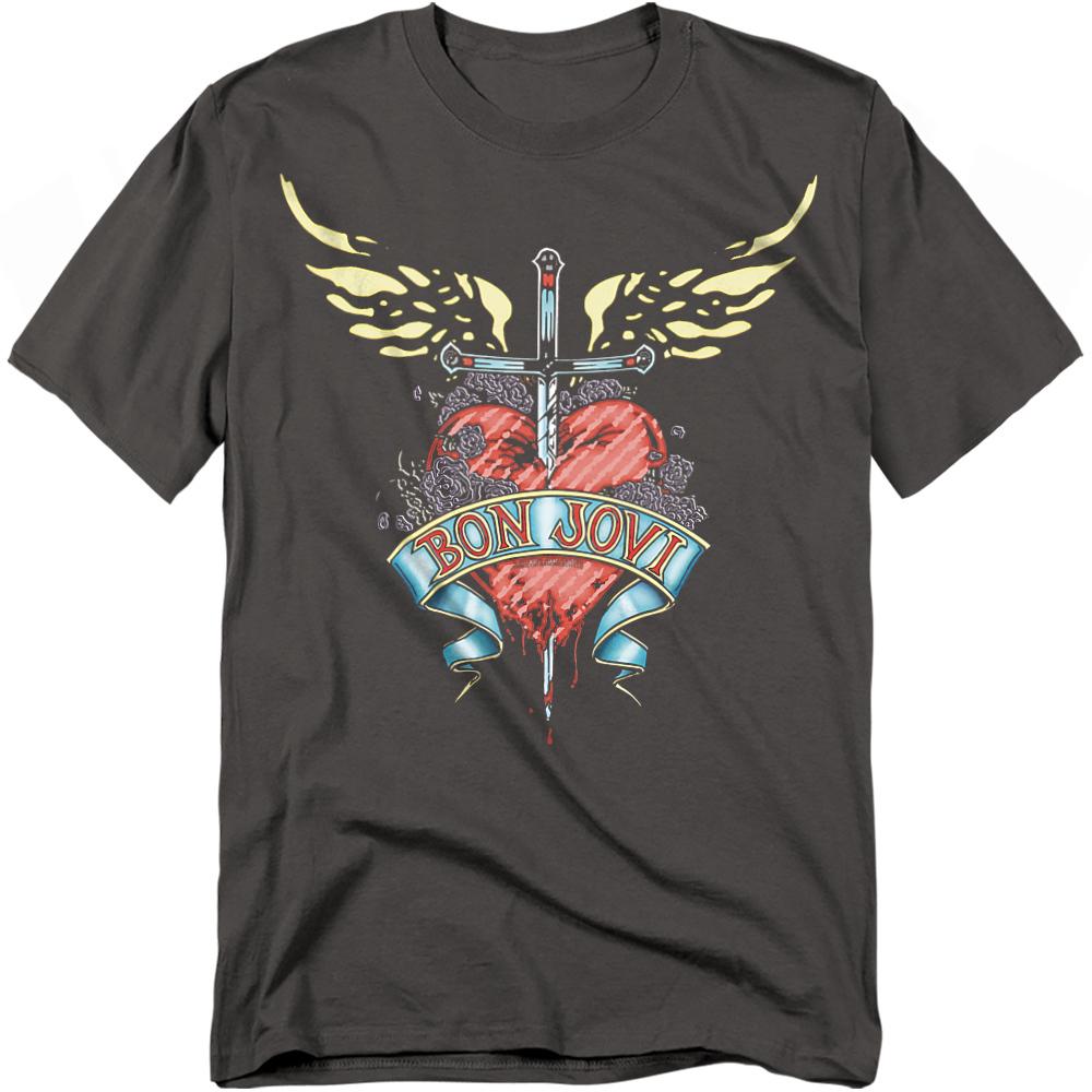 Charcoal - Front - Bon Jovi Unisex Adult Dagger Heart T-Shirt