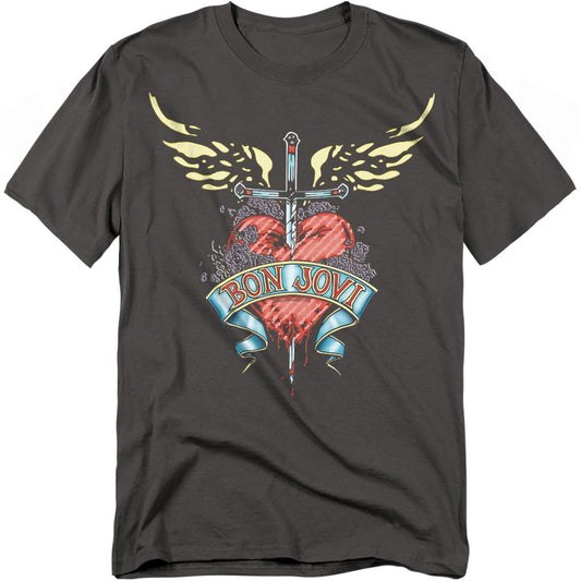 Charcoal - Front - Bon Jovi Unisex Adult Dagger Heart T-Shirt