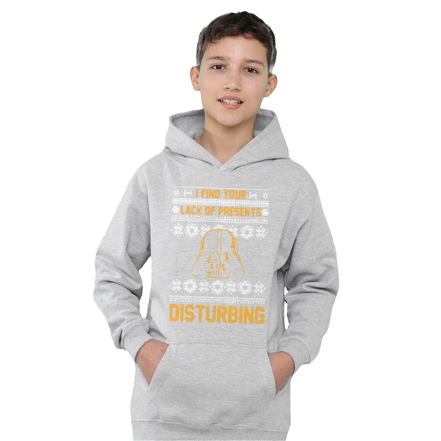 Athletic Heather - Side - Star Wars Childrens-Kids Lack Of Christmas Presents Fair Isle Pullover Hoodie