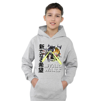 Athletic Heather - Side - Star Wars Childrens-Kids Fighter Pilot Anakin Skywalker Manga Pullover Hoodie