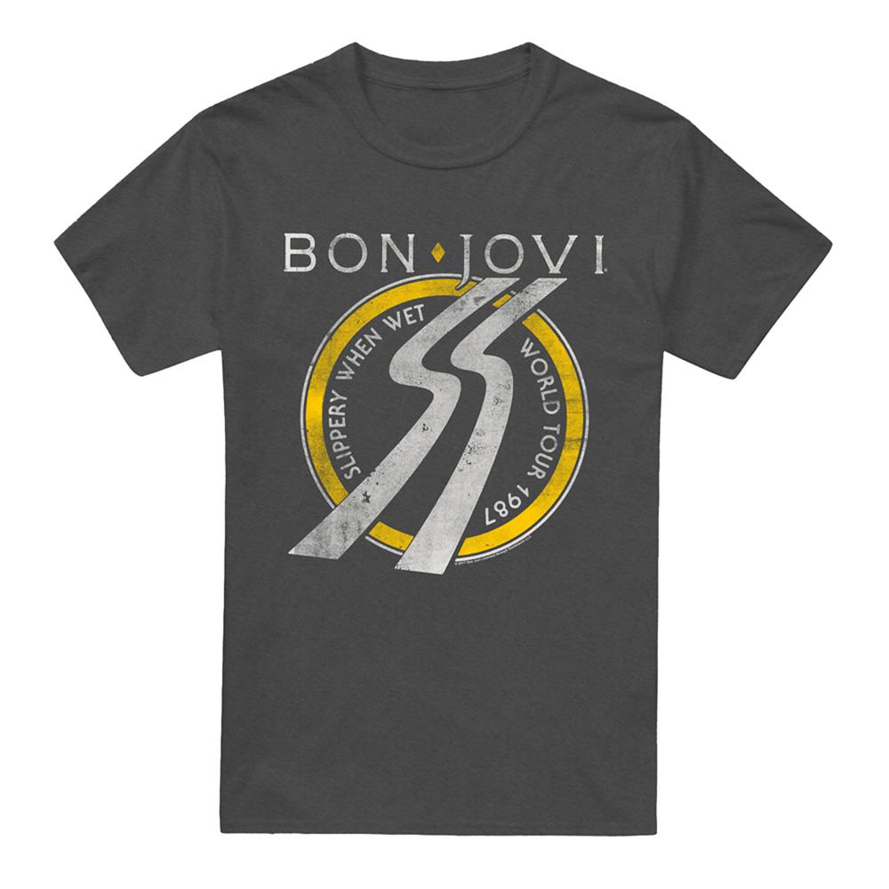 Charcoal - Front - Bon Jovi Unisex Adult Slippery When Wet World Tour T-Shirt