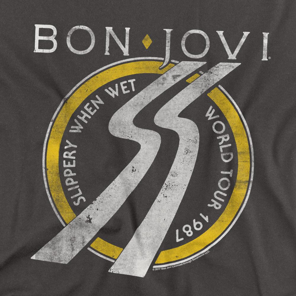 Charcoal - Back - Bon Jovi Unisex Adult Slippery When Wet World Tour T-Shirt