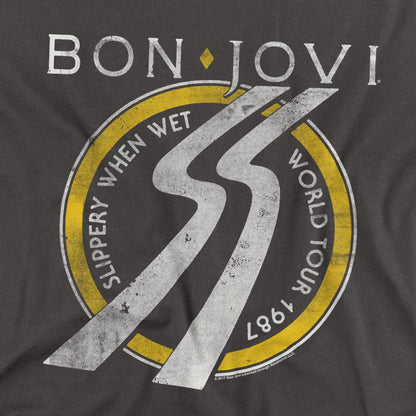 Charcoal - Back - Bon Jovi Unisex Adult Slippery When Wet World Tour T-Shirt