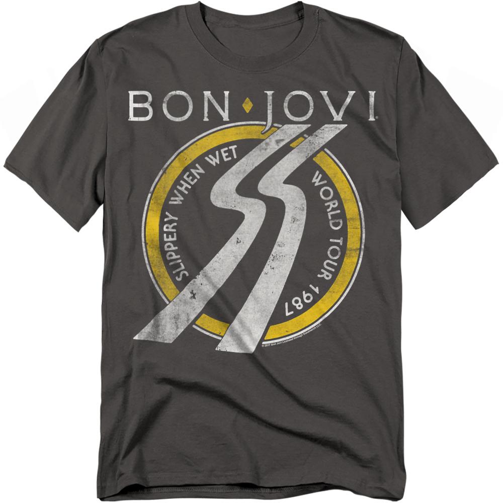 Charcoal - Front - Bon Jovi Unisex Adult Slippery When Wet World Tour T-Shirt