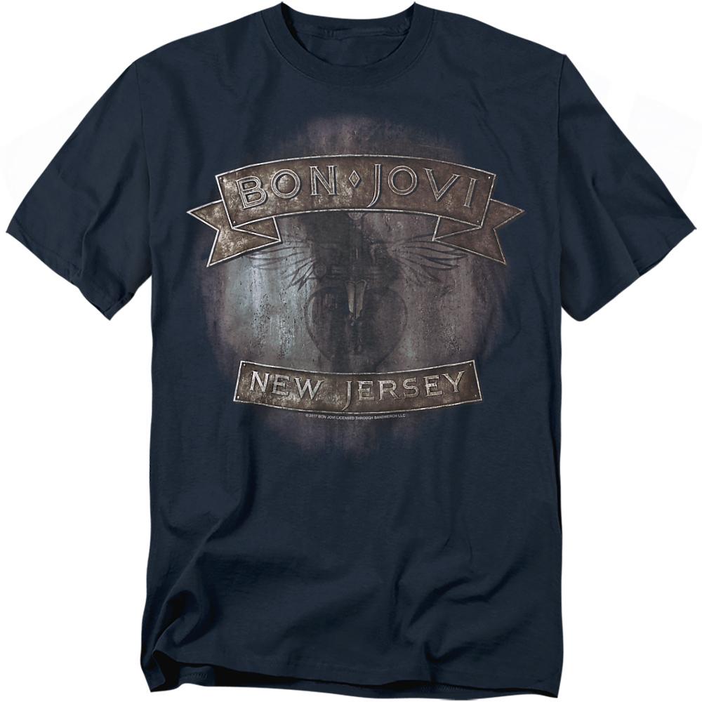 Navy - Front - Bon Jovi Unisex Adult New Jersey T-Shirt