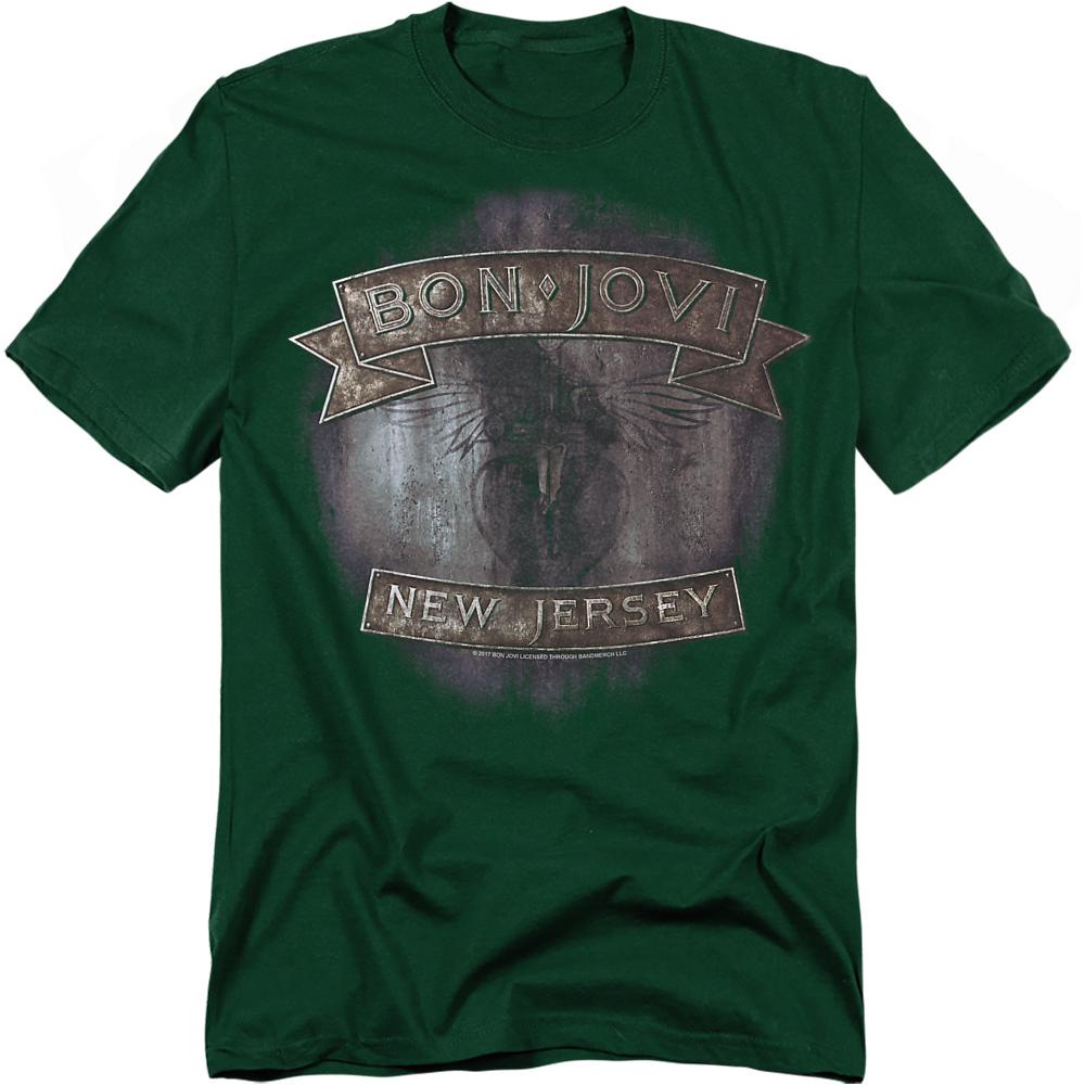 Hunter Green - Front - Bon Jovi Unisex Adult New Jersey T-Shirt
