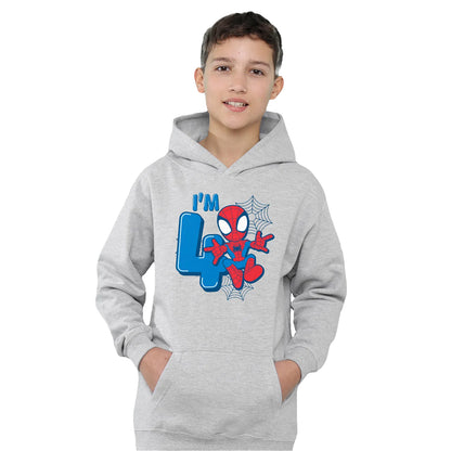 Athletic Heather - Side - Spider-Man Childrens-Kids Heather Pull Over 4th Birthday Hoodie