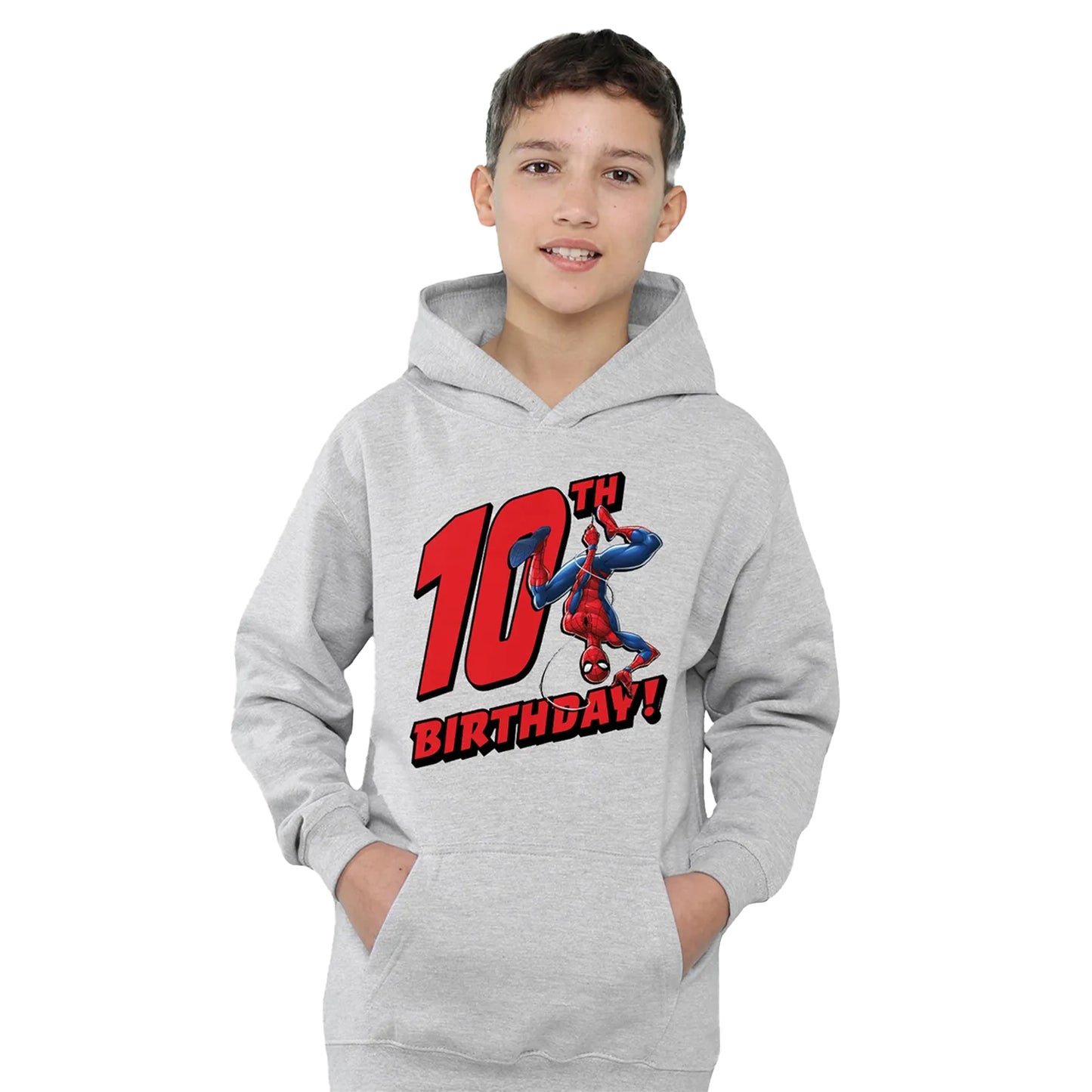 Athletic Heather - Side - Spider-Man Childrens-Kids Heather Pull Over 10th Birthday Hoodie