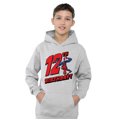 Athletic Heather - Side - Spider-Man Childrens-Kids Heather Pull Over 12th Birthday Hoodie