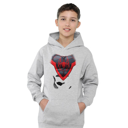 Athletic Heather - Side - Spider-Man Childrens-Kids Miles Morales Costume Heather Pull Over Hoodie
