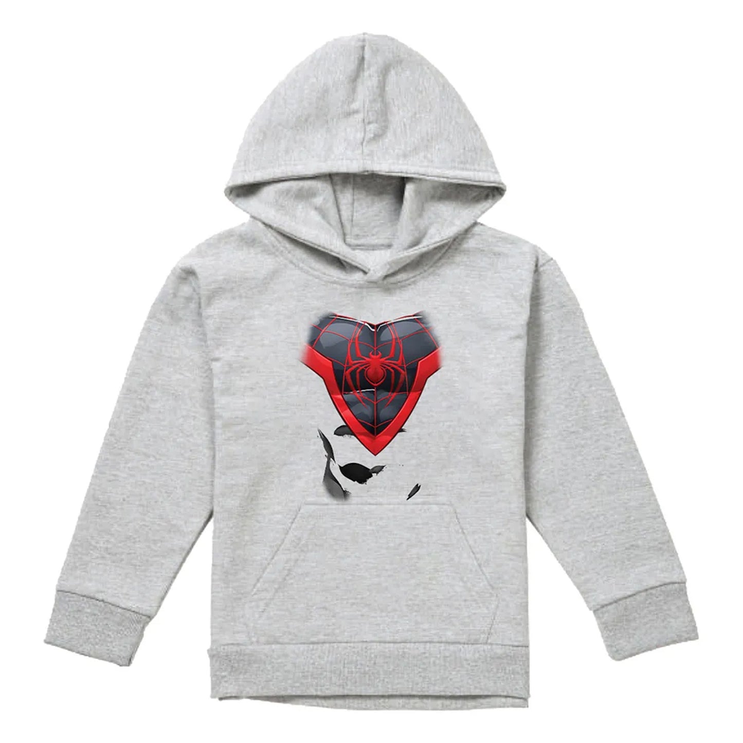 Athletic Heather - Front - Spider-Man Childrens-Kids Miles Morales Costume Heather Pull Over Hoodie