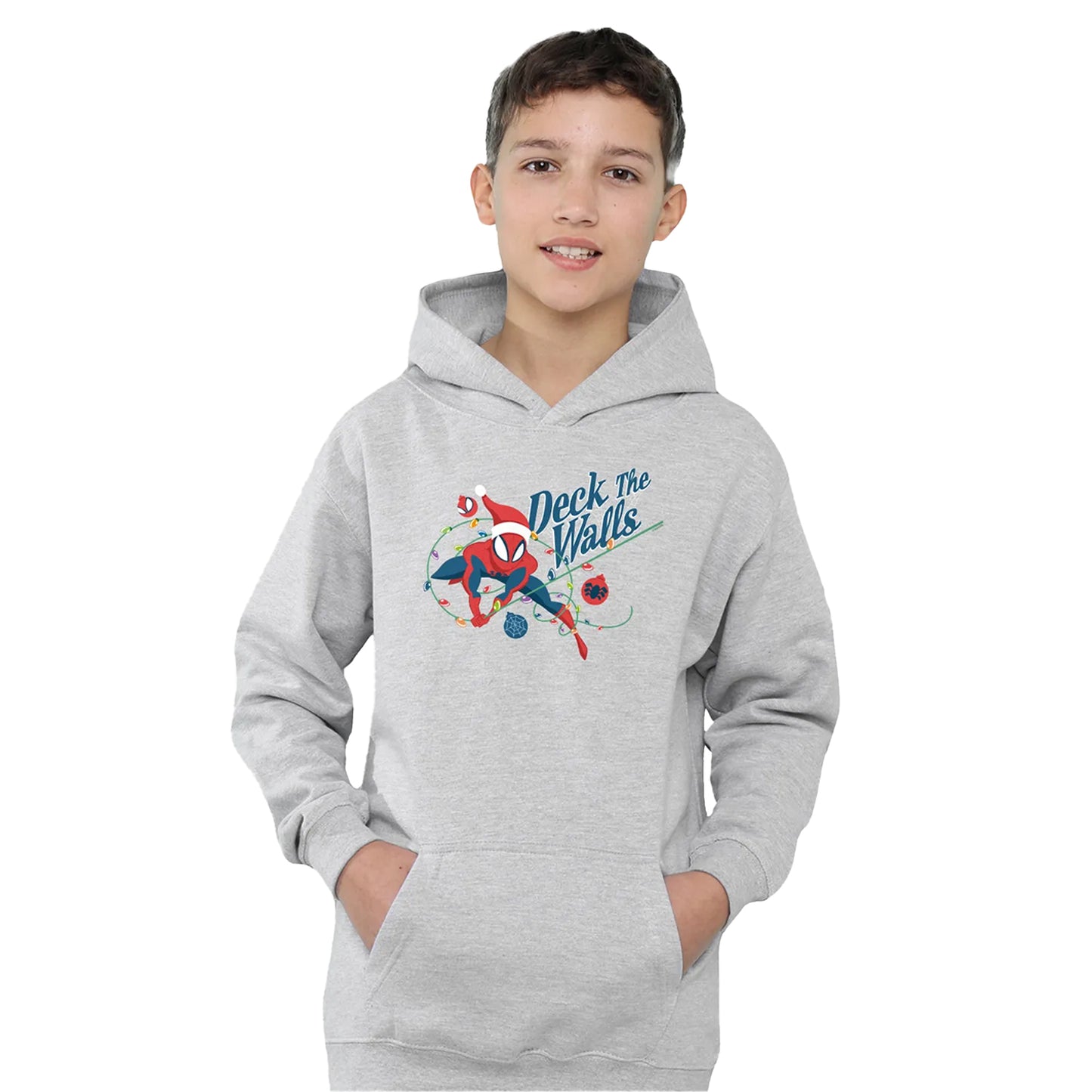 Athletic Heather - Side - Spider-Man Childrens-Kids Deck The Walls Heather Pull Over Hoodie