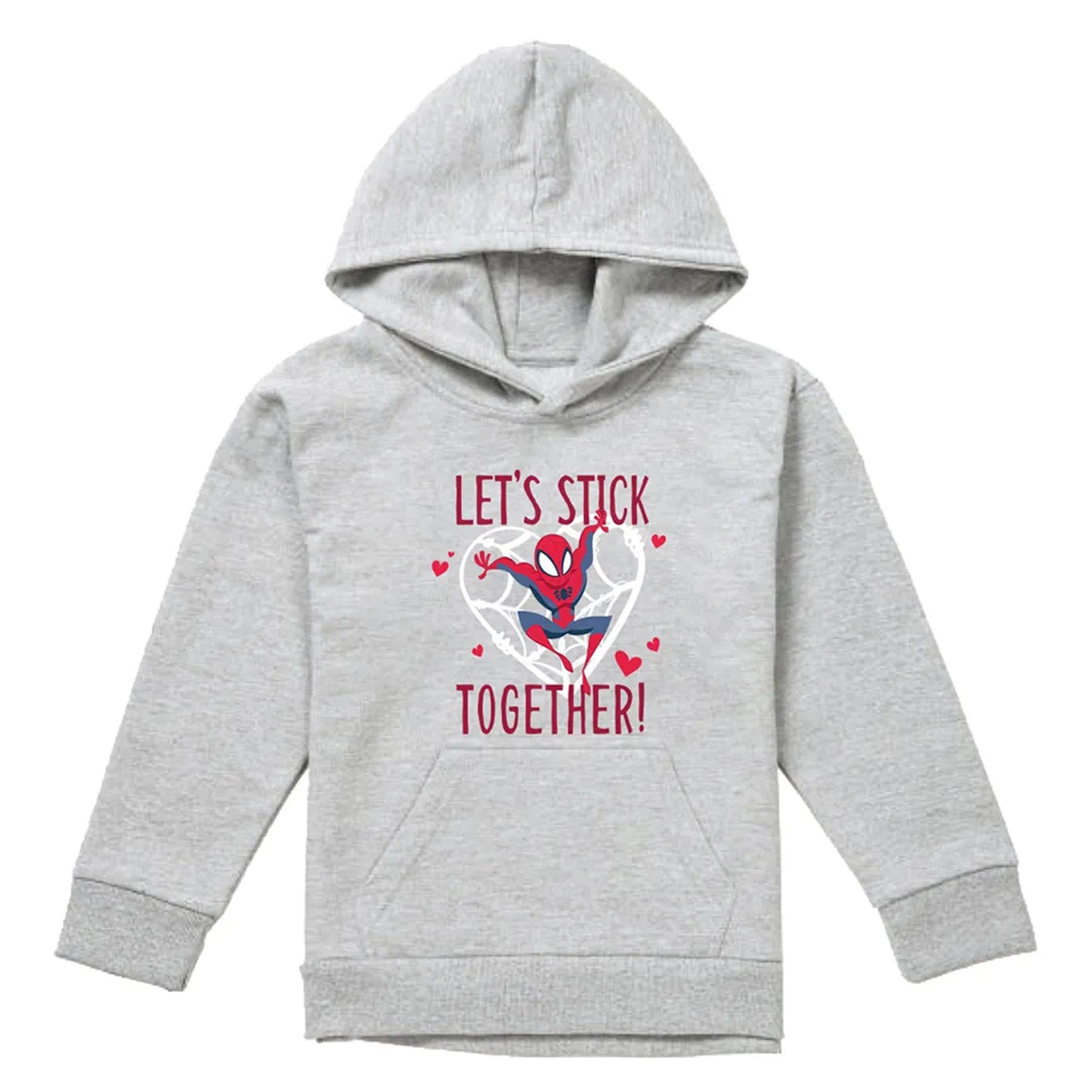 Athletic Heather - Front - Spider-Man Childrens-Kids Let´s Stick Together Heather Pull Over Valentine`s Day Hoodie